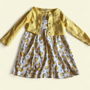 2t white and yellow floral 2 piece set dress and cardigan